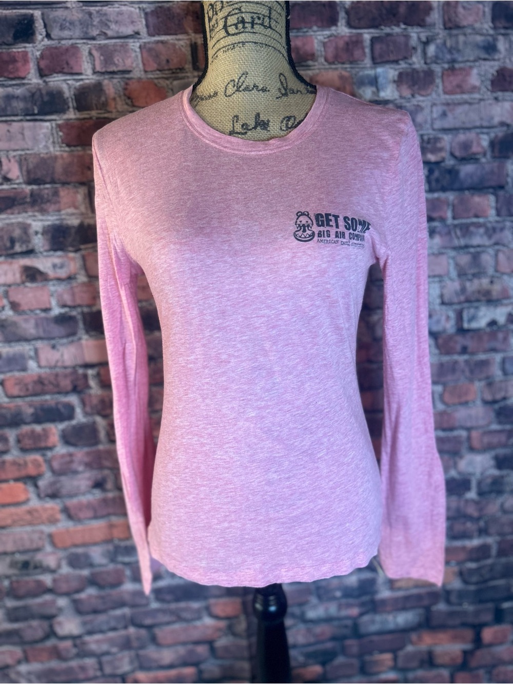 American Eagle Outfitters Heather Pink Long-Sleeve Crewneck